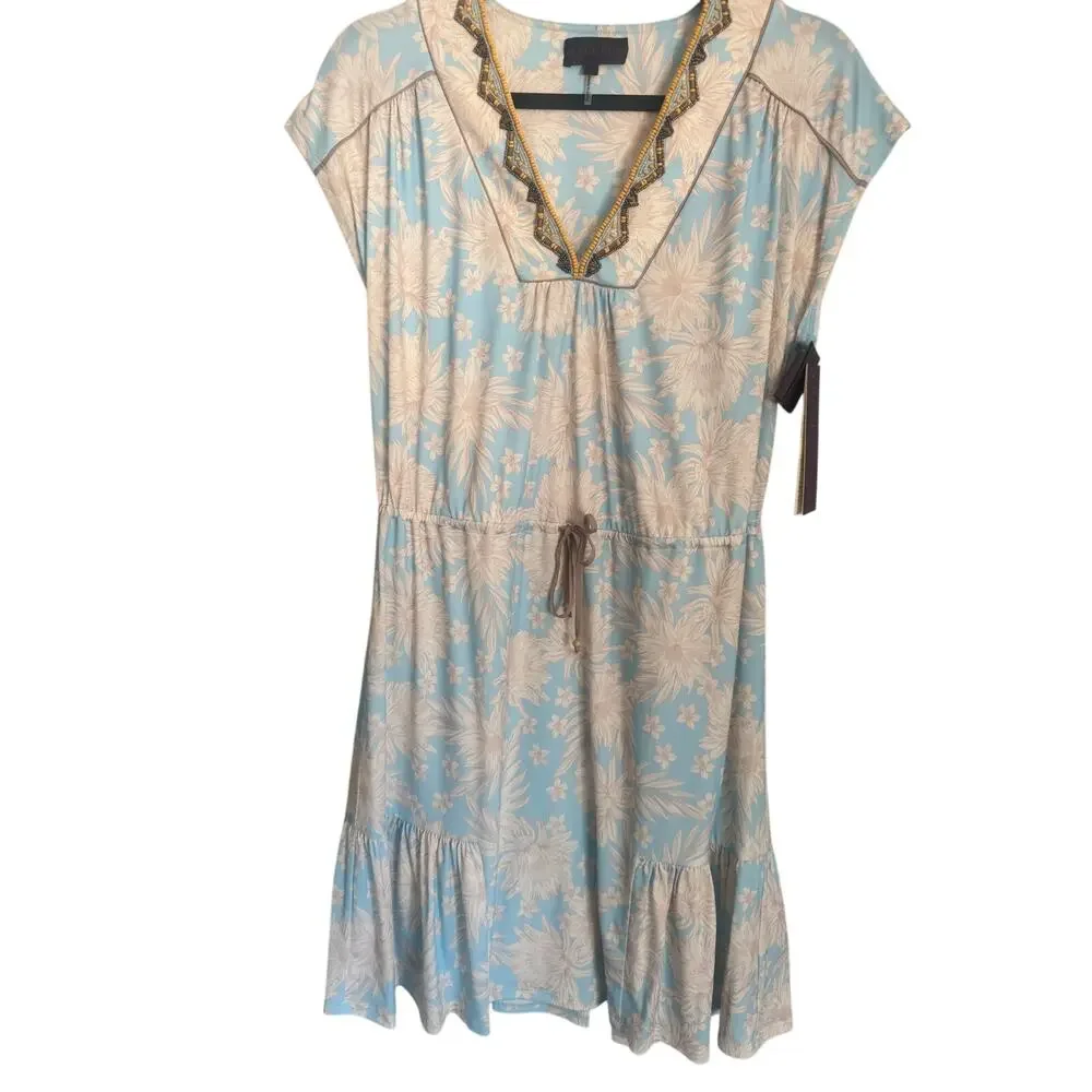 Hale Bob Blue Floral Beaded Neck Dress Size Small NWT - Picture 3 of 9